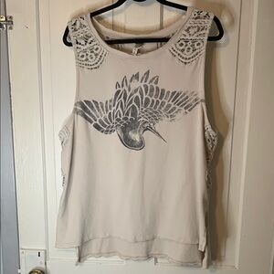We The Free Cream Muscle Tee with Graphic Embellishments